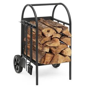 Monibloom 840256429497 2.6 Ft Firewood Rack With Tools Wheels Indoor Outdoor Fire Wood St
