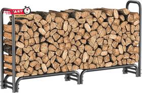 Mr Ironstone 445036789704 8ft Firewood Rack Outdoor With Fabric Mesh For Storing Logs Of Vari