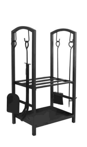 Fr15-017 Mr Ironstone Firewood Rack With Fireplace 4-piece Tools Set Tool