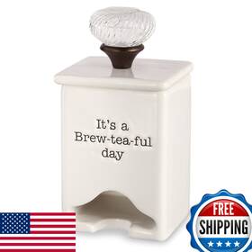 B01n6cnrpw Mud Pie Ceramic Tea Bag Caddy White - Inch Its A Brew-tea-full Day Sentiment