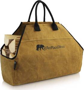 Myfireplacedirect 313025030090 Heavy Duty Waxed Canvas Log Carrier Tote Bag With Unique Embroidered Logo