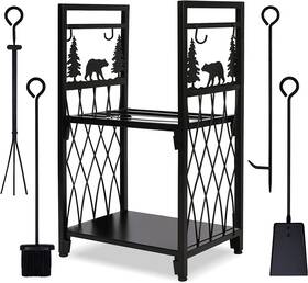 Myfireplacedirect 313025210294 Firewood Rack With 4 Fireplace Tools Tool Sets Log Outdoor Heavy
