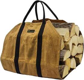 Myfireplacedirect 691162840032 Sturdy Waxed Canvas Firewood Log Carrier Durable Firepalce Wo