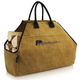 Myfireplacedirect 742939949769 Heavy Duty Waxed Canvas Log Carrier Tote Bag With Unique Embroidered Logo Ex