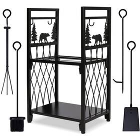 Myfireplacedirect 974074731198 Firewood Rack With 4 Fireplace Tools Tool Sets Log Outdoor He
