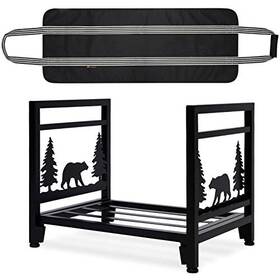 Myfireplacedirect 974074731679 Firewood Rack With Log Bag Indoor Fireplace Holder Outdoor Wood Storage