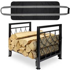 Myfireplacedirect 974074731686 Firewood Rack With Log Bag Fireplace Holder Indoor Outdoor Wood Storage L