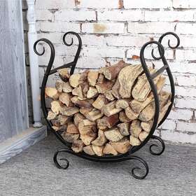 8541800381 Mygift Metal Firewood Rack-freestanding Fireplace Log Storage Holder-scrollwork Design