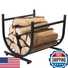 Mygift B0b7cl6xcv Industrial Firewood Rack - Matte Black Metal Freestanding U-shape Log