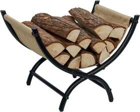 Hom3053blk Mygift Black Metal And Brown Canvas Trough Style Firewood Rack Compact Wood Storage