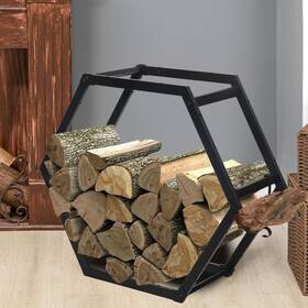 Naughty Frog 755594733451 30 Inch Firewood Rack Indoor Outdoor Honeycomb Log Storage With Kindling Woo