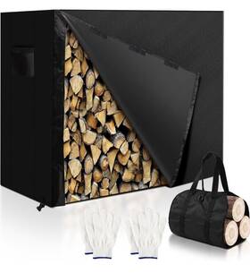 1377 Newwiee Firewood Log Rack Cover 4 Feet Carrier Gloves. Heavy Waterproof