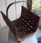 Oak Bentwood Solid Handle Magazine Exvc Slat Vtg Fireplace Large Split Basket
