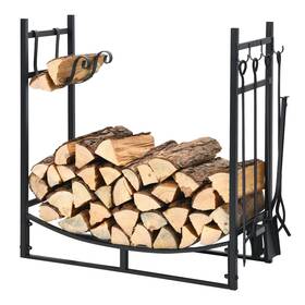 Officejoy 085648546398 30 Inch Outdoor Firewood Racks Heavy-duty Logs Holder With Shovel Poker Tongs Br