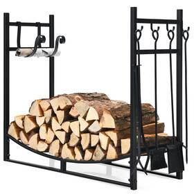 Officejoy 085648546404 36 Inch Outdoor Firewood Racks Heavy-duty Logs Holder With Shovel Poker Tongs Br