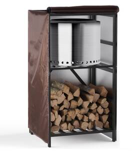 X004f0xyq7 Oiekun Firewood Storage Cabinet 2tier With Waterproof Cover For Logs Backyard Use