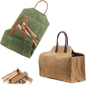 Onmaru-fc-01 Onmaru Heavy Duty Wax Canvas Log Carrier Tote Large Fire Wood Bag