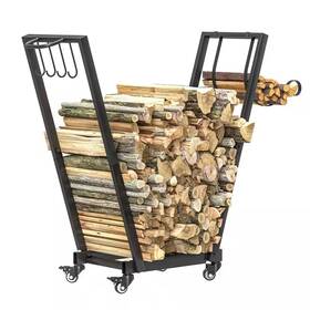 Outsunny 445009713743 31 Inch Firewood Rack With Swivel Casters Metal Wood Storage Kindling And T