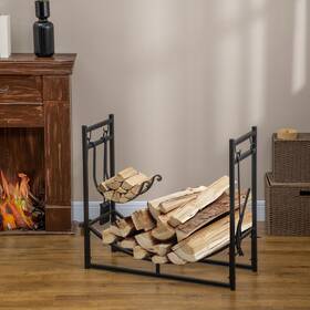 Us842-1290141 Outsunny Firewood Log Rack Holder With Tools Indoor Outdoor Wrought Iron 33 Inch L