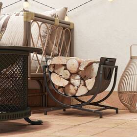 Us842-349v00bk0141 Outsunny 17 Inch Folding Firewood Rack With Carrier Wood Storage Holder
