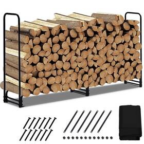 Pioneerworks 196336888983 8.5ft Outdoor Firewood Rack With Cover 1/2 Cord Of Heavy Duty Fire