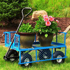 Qh-uc008-bl Sunnydaze Decor Blue Utility Cart With Removable Folding 819804019008