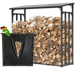 Quick Star 061869474674 Metal Firewood Rack Outdoor With Cover 4.7 X 2.3 Feet Anthracite Heav