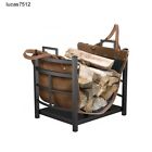 Rack Fire Carrier Bin Holder Log Iron Wood Leather Firewood Fireplace Steel
