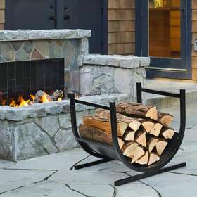 Red Barrel Studio 304623029814 Modern Log Rack Firewood Holder Black Steel Metal Holds 66 Lbs Indoor Outdoor