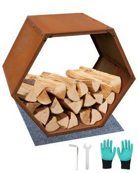Flr001 Ruijiu Firewood Log Rack Heavy-duty Corten Steel With Hexagon Design