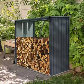 Runesay 313050847816 7 Ft. X 3 Outdoor Metal Firewood Rack With Open Wood Shed And Lumber Storage