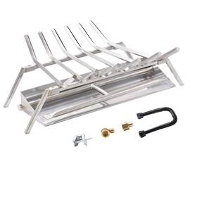 Sk-fb0071-ss-24 Skyflame 24-inch Fireplace Log Grate With Dual Burner Pan And Connection Kit For