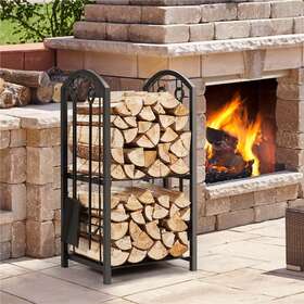 Tdau3o0001 Smile Mart 2 Layer Metal Firewood Log Rack Equipped With Hooks Hearth Accessories Kit