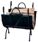 Stand Iron Deluxe Black Wrought Firewood Log Holder Wood Canvas Carrier Basket