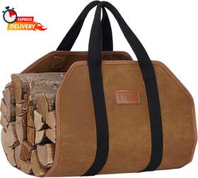 Stboo 445001010024 Waxed Canvas Firewood Log Carrier Heavy Duty Sturdy Large Tote Bag For Fire