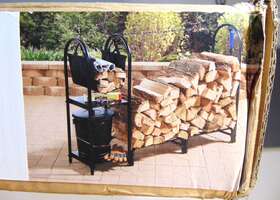 0781477 Style Log Firewood Rack Black Shelves Canvas Tote Carrier 1/3 Cord Heavy Duty