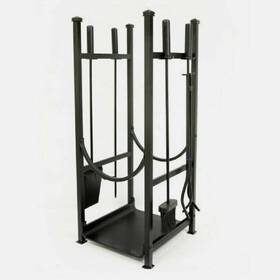 0781476 Style Selections Log Rack With Fireplace Tools Set Black Durable And Stylish