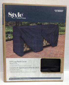 53444 Style Selections 8 Ft Log Rack Outdoor Firewood Cover Front Access Panels Black