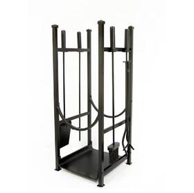 781476 Style Selections Log Rack With Fireplace Tool Set Black Finish #781476