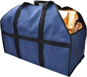 191017ly08-2 Suie Canvas Log Carrier Bag Heavy Duty Waxed Firewood Tote Blue