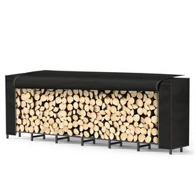 Kjp-k290 Sunexinlo 8ft Heavy-duty Firewood Rack With Cover Black Steel Indoor