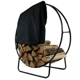 Sunnydaze 313045826888 40 Inch Black Steel Firewood Log Hoop Rack With Cover