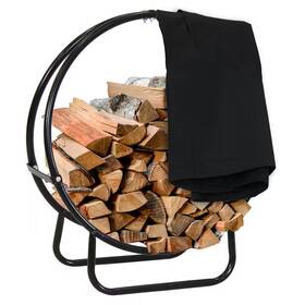 Sunnydaze 445021620609 24 Inch Black Steel Firewood Log Hoop Rack With Cover