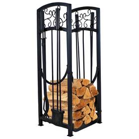 Cft-703 Sunnydaze Small Firewood Rack With 4-piece Fireplace Tool Set - Includes Fire