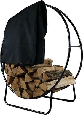 Sunnydaze Decor 445044134114 Outdoor Firewood Log Hoop And Cover Set - 40-inch Powder-coated Steel