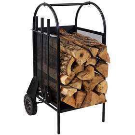 Gwc-463 Sunnydaze Decor 4-piece Steel Firewood Log Rack Cart With Fireplace Tools By