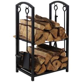 Gwc-470 Sunnydaze Decor 4-piece Steel Firewood Log Rack With Fireplace Tools By
