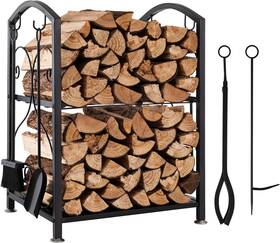 Sunolga 313045335380 Firewood Rack Indoor 5-piece Fireplace Tools Set 28 Inches Tall Firewoo