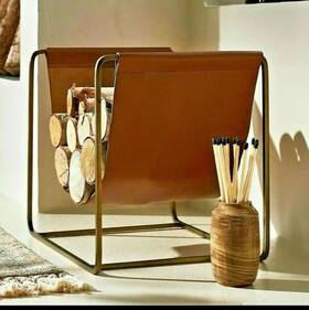 81819916 Threshold Designed 16 Inch X 14 Metal Log Holder With Leather Sling Used