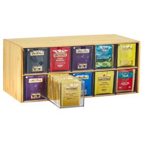 B0d1g5hwt2 Timieeya Bamboo 2-layer Tea Bag Storage Organizer And Holder With 10 Acrylic Drawe